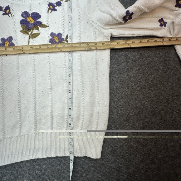 KUT from the Kloth‎ Embroidered Floral Sweater White Purple Cotton Knit L - Picture 4 of 9